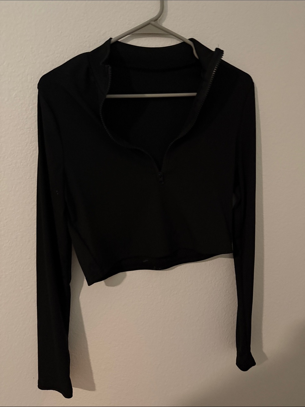Black Long-Sleeve Cropped Half-Zip Top